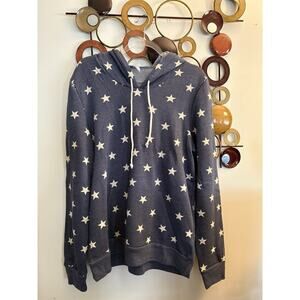 Size XXL Sweatshirt Hoodie Star Graphic Blue White Pullover Pocket Alternative